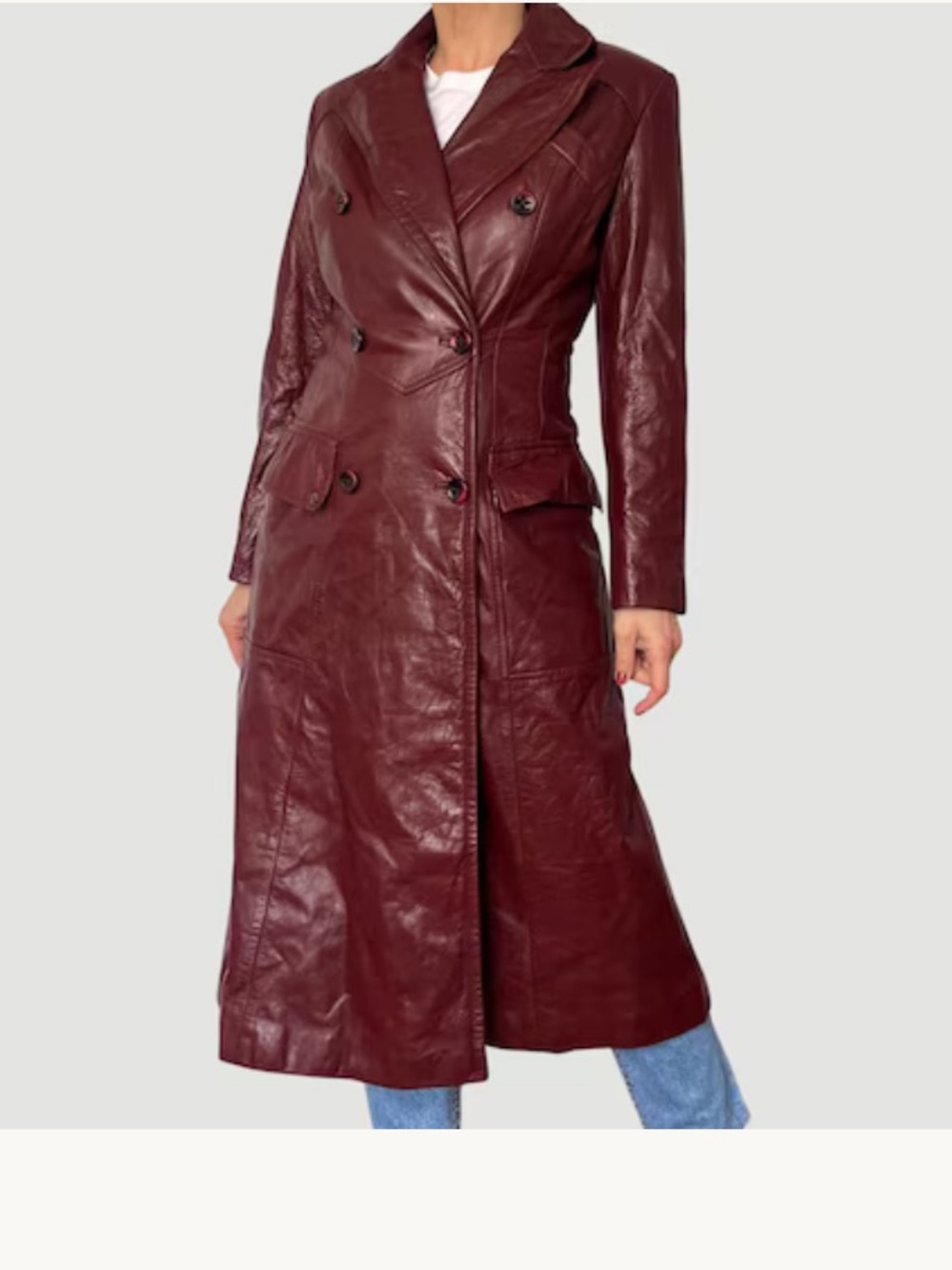 Vintage Etienne Aigner Genuine Leather Trench Coat Brown Size 12 Long Jacket - Picture 10 of 10